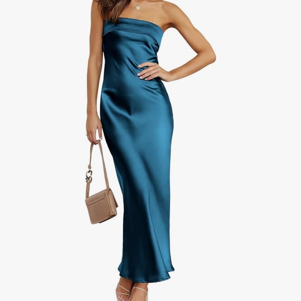 Blue Satin Cocktail Dress